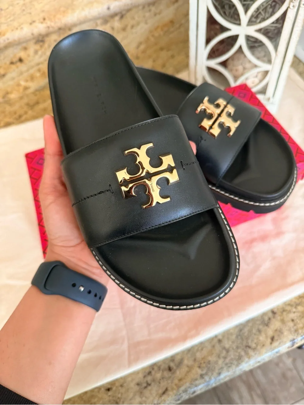 Tory Burch Black Leather Logo Espadrille Flats - Picture 4 of 8